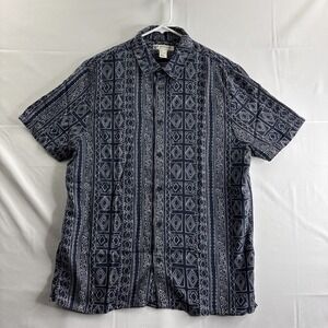 H&M Men's Large Coachella Hawaiian Blue Patterned Button Down S/S Shirt Casual